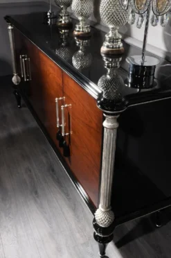Casa Padrino Luxus Barock Sideboard Braun / Schwarz / Silber - Edler Massivholz Schrank mit 4 Türen - Barock Möbel