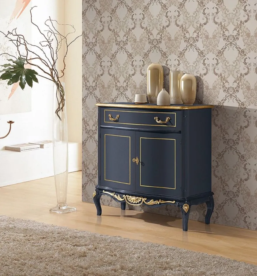 Casa Padrino Luxus Barock Sideboard Blau / Gold - Prunkvoller Massivholz Schrank - Barock Wohnzimmer & Hotel Möbel - Luxus Qualität - Made in Italy