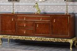 Casa Padrino Luxus Barock Sideboard Braun / Schwarz / Gold - Prunkvoller Massivholz Schrank mit 3 Türen und 3 Schubladen - Luxus Möbel im Barockstil - Barock Möbel - Edel & Prunkvoll