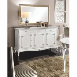 Casa Padrino Luxus Barock Sideboard mit Spiegel Weiß / Silber / Gold - Made in Italy