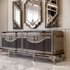 Casa Padrino Luxus Barock Sideboard Dunkelbraun / Grau / Gold 245 cm