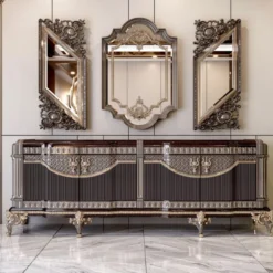 Casa Padrino Luxus Barock Sideboard Dunkelbraun / Grau / Gold 245 cm