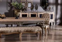 Casa Padrino Luxus Barock Sideboard mit 4 Türen Naturfarben / Schwarz / Silber - Edler Massivholz Schrank im Barockstil - Barock Möbel