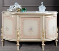 Casa Padrino Luxus Barock Sideboard Cremefarben / Rosa / Mehrfarbig / Gold - Edler Massivholz Schrank mit 3 Türen - Barock Möbel - Luxus Qualität - Made in Italy