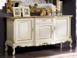 Casa Padrino Luxus Barock Sideboard Weiß / Gold - Handgefertigter Massivholz Schrank mit 3 Türen und Schublade - Luxus Möbel im Barockstil - Luxus Qualität - Made in Italy