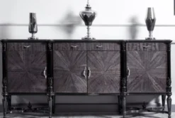Casa Padrino Luxus Barock Sideboard Grau / Schwarz - Prunkvoller Massivholz Schrank mit 4 Türen und 3 Schubladen - Luxus Möbel im Barockstil - Barock Möbel - Barock Einrichtung - Edel & Prunkvoll