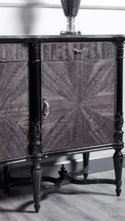 Casa Padrino Luxus Barock Sideboard Grau / Schwarz - Prunkvoller Massivholz Schrank mit 4 Türen und 3 Schubladen - Luxus Möbel im Barockstil - Barock Möbel - Barock Einrichtung - Edel & Prunkvoll