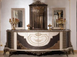Casa Padrino Luxus Barock Sideboard und 3 Spiegel Creme / Dunkelbraun / Gold