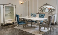 Casa Padrino Luxus Barock Sideboard mit Spiegel Weiß / Silber - Eleganter Massivholz Schrank mit Wandspiegel - Barock Möbel