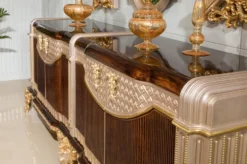 Casa Padrino Luxus Barock Sideboard und 3 Wandspiegel Dunkelbraun / Grau / Gold - Barock Möbel