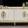 Casa Padrino Luxus Barock Sideboard Weiß / Gold - Barockstil Massivholz Schrank - Luxus Esszimmer Möbel im Barockstil - Barock Esszimmer Möbel - Barock Küchen Möbel