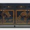 Casa Padrino Luxus Barock Sideboard im chinesischen Stil Schwarz / Gold - Barockstil Massivholz Schrank mit 4 Schubladen & 4 Türen - Luxus Esszimmer Möbel im Barockstil - Barock Esszimmer Möbel