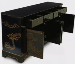 Casa Padrino Luxus Barock Sideboard im chinesischen Stil Schwarz / Gold - Barockstil Massivholz Schrank mit 4 Schubladen & 4 Türen - Luxus Esszimmer Möbel im Barockstil - Barock Esszimmer Möbel