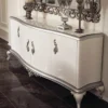Casa Padrino Luxus Barock Sideboard Weiß / Silber 207 x 54 x H. 90 cm - Edler Massivholz Schrank mit 4 Türen - Möbel im Barockstil