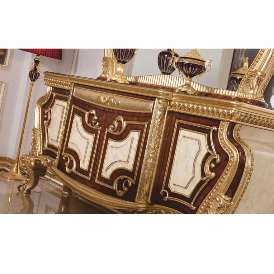 Casa Padrino Luxus Barock Sideboard mit Spiegel Weiß / Braun / Gold - Barockstil Möbel