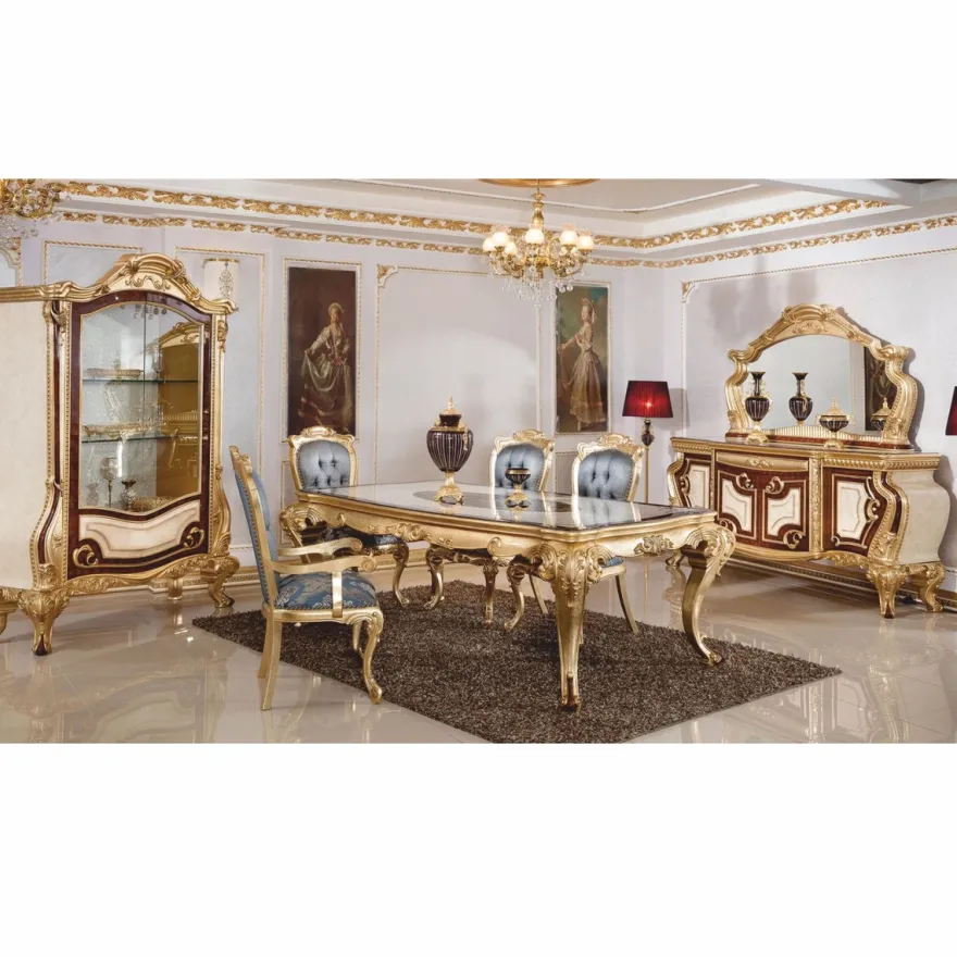 Casa Padrino Luxus Barock Sideboard mit Spiegel Weiß / Braun / Gold - Barockstil Möbel