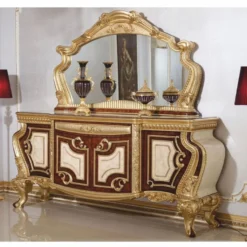 Casa Padrino Luxus Barock Sideboard mit Spiegel Weiß / Braun / Gold - Barockstil Möbel