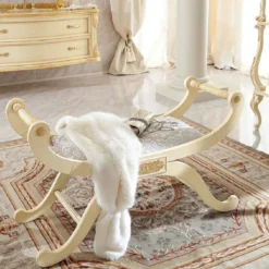 Casa Padrino Luxus Barock Sitzbank Creme / Gold / Grau - Handgefertigte Bank im Barockstil - Italienische Barock Möbel - Luxus Möbel im Barockstil - Luxus Qualität - Made in Italy