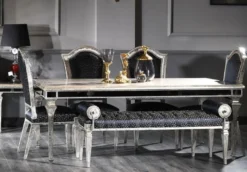 Casa Padrino Luxus Barock Sitzbank Schwarz / Antik Silber - Handgefertigte Barockstil Bank - Luxus Möbel im Barockstil - Barock Möbel - Edel & Prunkvoll
