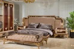 Casa Padrino Luxus Barock Sitzbank Grau / Dunkelbraun / Gold - Barock Möbel