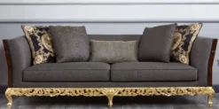 Casa Padrino Luxus Barock Sofa Grau / Dunkelbraun / Gold - Prunkvolles Wohnzimmer Sofa - Barockstil Wohnzimmer Möbel - Luxus Möbel im Barockstil - Barock Einrichtung - Edel & Prunkvoll