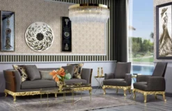 Casa Padrino Luxus Barock Sofa Grau / Dunkelbraun / Gold - Prunkvolles Wohnzimmer Sofa - Barockstil Wohnzimmer Möbel - Luxus Möbel im Barockstil - Barock Einrichtung - Edel & Prunkvoll