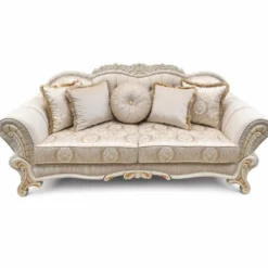 Casa Padrino Luxus Barock Sofa Grau / Weiß / Beige 214 cm - Prunkvolles Wohnzimmer Sofa - Barockstil Möbel