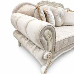 Casa Padrino Luxus Barock Sofa Grau / Weiß / Beige 214 cm - Prunkvolles Wohnzimmer Sofa - Barockstil Möbel