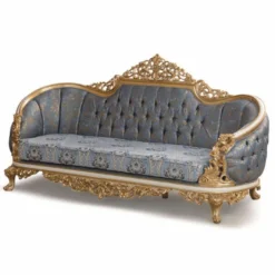 Casa Padrino Luxus Barock Sofa Blau / Weiß / Gold 240 cm - Barock Wohnzimmer Möbel
