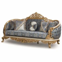 Casa Padrino Luxus Barock Sofa Blau / Weiß / Gold 240 cm - Barock Wohnzimmer Möbel