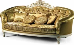 Casa Padrino Luxus Barock Sofa Gold / Elfenbein 238 cm - Made in Italy