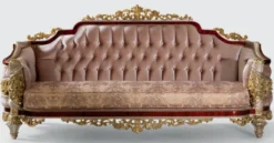 Casa Padrino Luxus Barock Sofa Rosa / Braun / Silber / Gold 240 x 90 x H. 116 cm - Prunkvolles Wohnzimmer Sofa mit elegantem Muster - Möbel im Barockstil