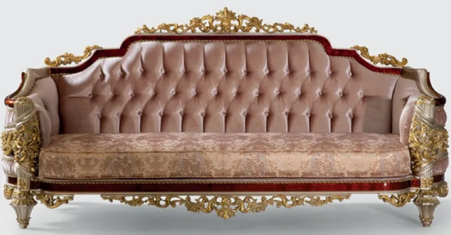 Casa Padrino Luxus Barock Sofa Rosa / Braun / Silber / Gold 240 x 90 x H. 116 cm - Prunkvolles Wohnzimmer Sofa mit elegantem Muster - Möbel im Barockstil