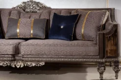 Casa Padrino Luxus Barock Sofa Grau / Dunkelbraun / Gold - Prunkvolles Wohnzimmer Sofa mit elegantem Muster - Barock Wohnzimmer & Hotel Möbel - Edel & Prunkvoll
