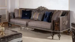 Casa Padrino Luxus Barock Sofa Grau / Dunkelbraun / Gold - Prunkvolles Wohnzimmer Sofa mit elegantem Muster - Barock Wohnzimmer & Hotel Möbel - Edel & Prunkvoll