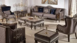 Casa Padrino Luxus Barock Sofa Grau / Dunkelbraun / Gold - Prunkvolles Wohnzimmer Sofa mit elegantem Muster - Barock Wohnzimmer & Hotel Möbel - Edel & Prunkvoll