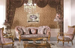 Casa Padrino Luxus Barock Sofa Rosa / Gold 220 x 90 x H. 110 cm - Prunkvolles Wohnzimmer Sofa mit Glitzersteinen und dekorativen Kissen