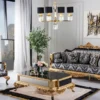 Casa Padrino Luxus Barock Sofa Blau / Schwarz / Gold - Prunkvolles Wohnzimmer Sofa - Barockstil Wohnzimmer Möbel - Luxus Möbel im Barockstil - Barock Wohnzimmer Einrichtung