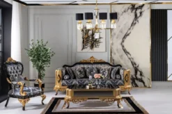 Casa Padrino Luxus Barock Sofa Blau / Schwarz / Gold - Prunkvolles Wohnzimmer Sofa - Barockstil Wohnzimmer Möbel - Luxus Möbel im Barockstil - Barock Wohnzimmer Einrichtung
