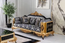 Casa Padrino Luxus Barock Sofa Blau / Schwarz / Gold - Prunkvolles Wohnzimmer Sofa - Barockstil Wohnzimmer Möbel - Luxus Möbel im Barockstil - Barock Wohnzimmer Einrichtung