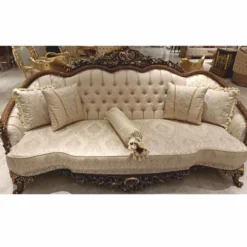 Casa Padrino Luxus Barock Sofa Beige / Braun / Gold H. 234 cm - Barock Wohnzimmer Möbel