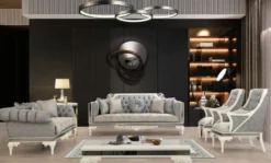 Casa Padrino Luxus Barock Sofa Grau / Beige / Weiß - Prunkvolles Wohnzimmer Sofa mit dekorativen Kissen - Barock Wohnzimmer Möbel