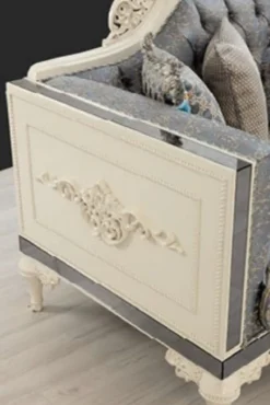 Casa Padrino Luxus Barock Sofa Grau / Beige / Weiß - Prunkvolles Wohnzimmer Sofa mit dekorativen Kissen - Barock Wohnzimmer Möbel