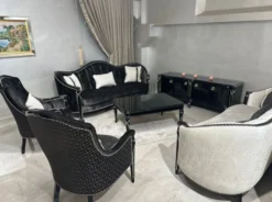 Casa Padrino Luxus Barock Sofa Creme / Schwarz / Gold 245 cm - Barockstil Wohnzimmer Möbel