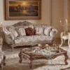 Casa Padrino Luxus Barock Sofa Grau / Kupfer / Silber - Prunkvolles Wohnzimmer Sofa mit elegantem Muster - Barock Wohnzimmer & Hotel Möbel - Edel & Prunkvoll
