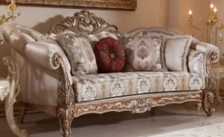 Casa Padrino Luxus Barock Sofa Grau / Kupfer / Silber - Prunkvolles Wohnzimmer Sofa mit elegantem Muster - Barock Wohnzimmer & Hotel Möbel - Edel & Prunkvoll