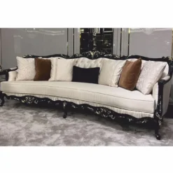 Casa Padrino Luxus Barock Sofa Creme / Schwarz / Gold 265 cm - Barock Möbel