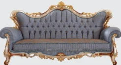 Casa Padrino Luxus Barock Sofa Blau / Kupfer / Silber / Braun / Gold 255 x 100 x H. 128 cm - Prunkvolles Wohnzimmer Sofa mit elegantem Muster - Möbel im Barockstil