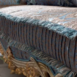 Casa Padrino Luxus Barock Sofa Blau / Kupfer / Silber / Braun / Gold 255 x 100 x H. 128 cm - Prunkvolles Wohnzimmer Sofa mit elegantem Muster - Möbel im Barockstil