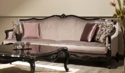 Casa Padrino Luxus Barock Sofa Rosa / Schwarz - Prunkvolles Wohnzimmer Sofa - Barock Wohnzimmer Möbel - Luxus Qualität
